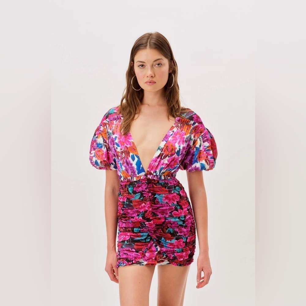 For Love & Lemons x Free People Colorful Floral Mini Dress sz XS